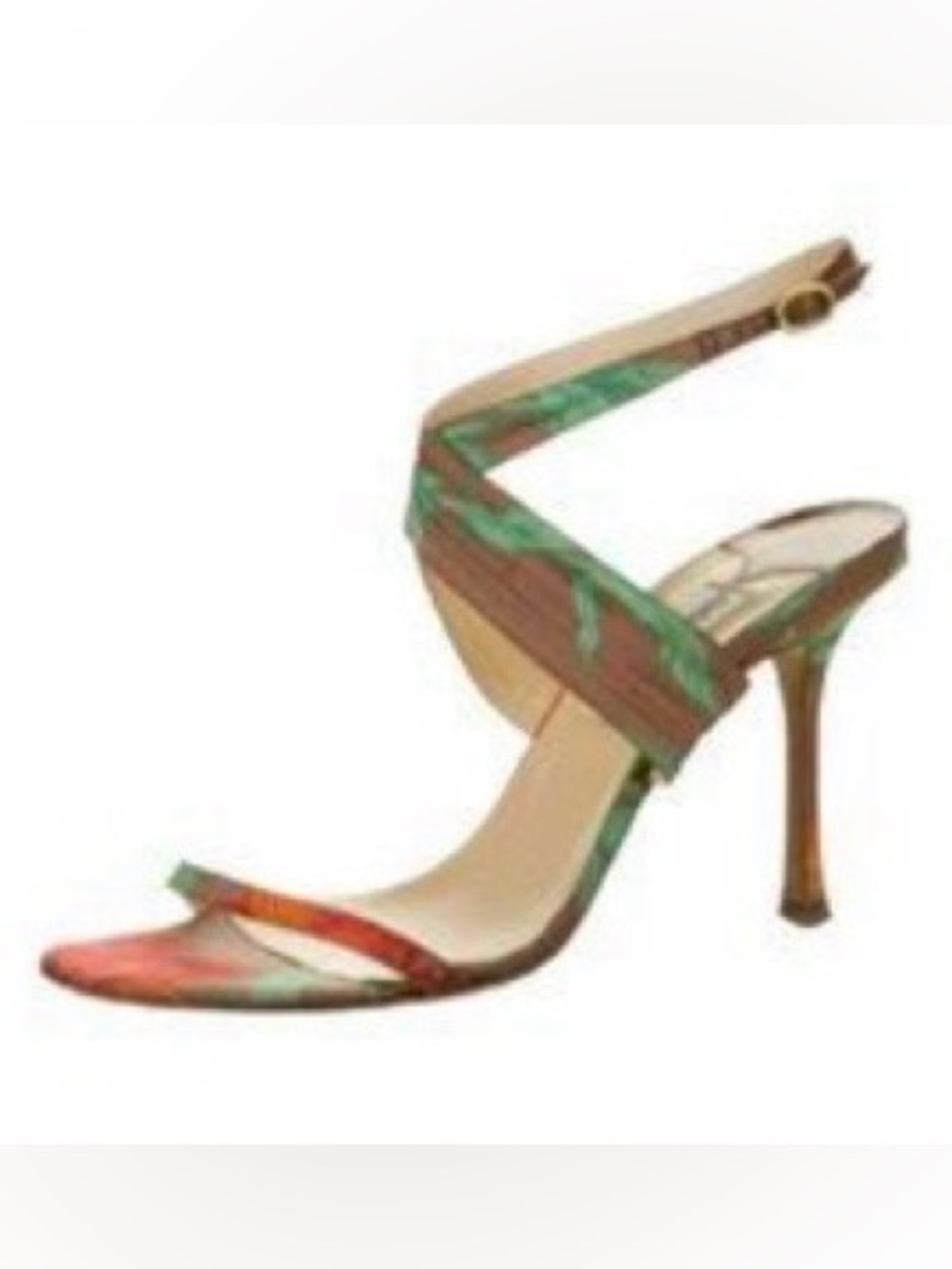 Jimmy Choo/Vintage/Silk Brown/Green/Orange Floral Print/Open Toe/Slingback/NWOT!